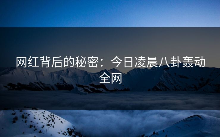 网红背后的秘密：今日凌晨八卦轰动全网
